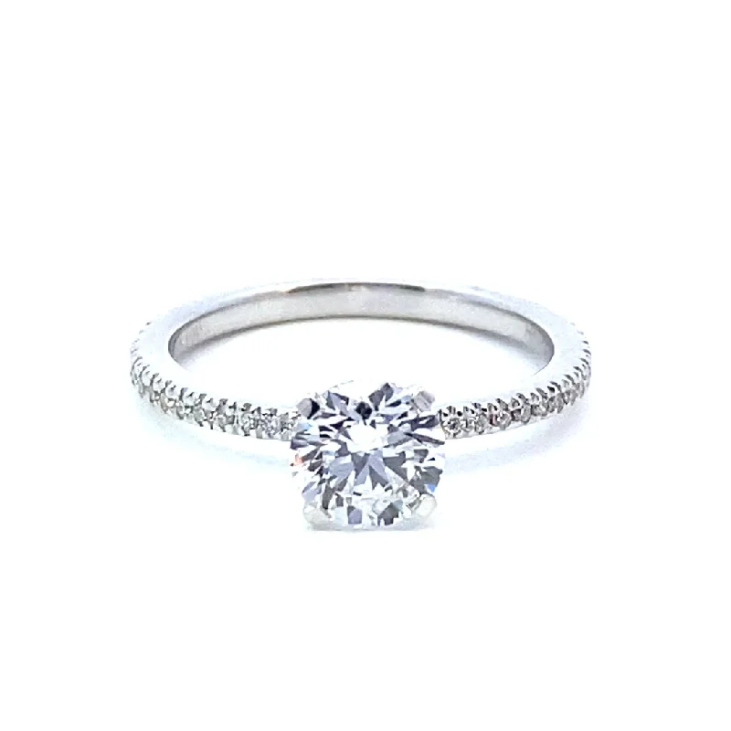 Rings with oxidized silver for antique appeal -14K White Gold 1.15ctw Round Lab Diamond Classic Engagement Ring