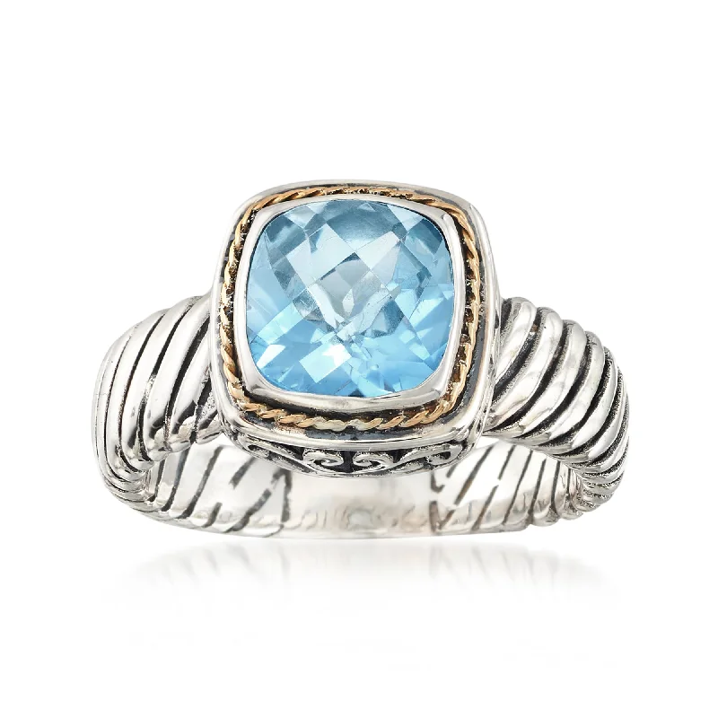 Rings with starburst topaz for radiant beauty -Ross-Simons Balinese Sky Blue Topaz Ring in 2-Tone Sterling Silver