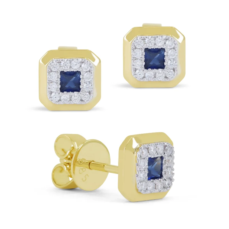 Stud Earrings for Mother's Day -0.12Ct Sapphire Stud Earrings In 14K Yellow Gold