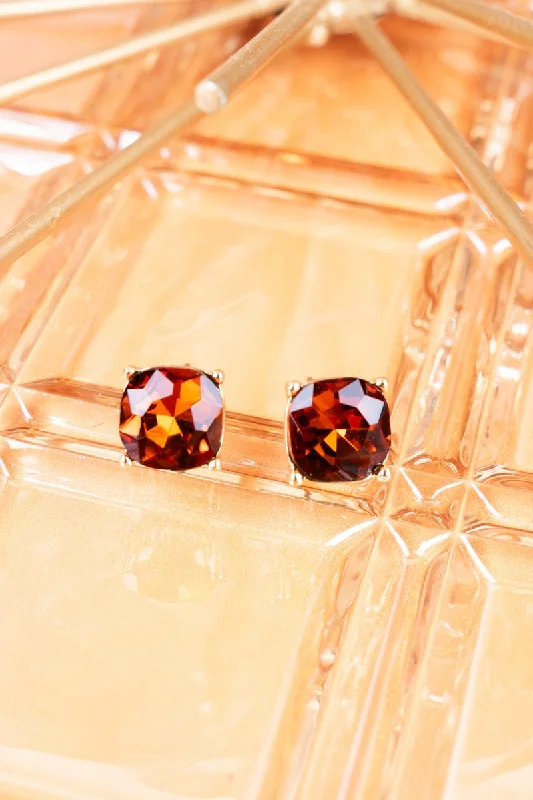 Gold Stud Earrings for Women -Crystal Avenue Emery Topaz Cushion Cut Stud Earrings