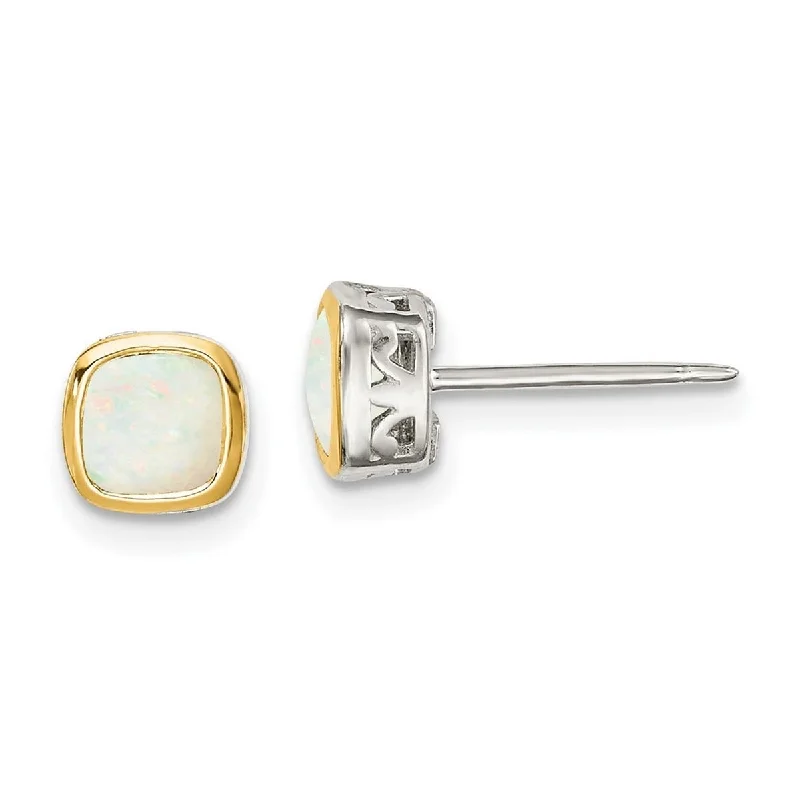 Stud Earrings for Office Wear -Curata 925 Sterling Silver With 14k Accent 6.5mm Milky Opal Square Stud Earrings