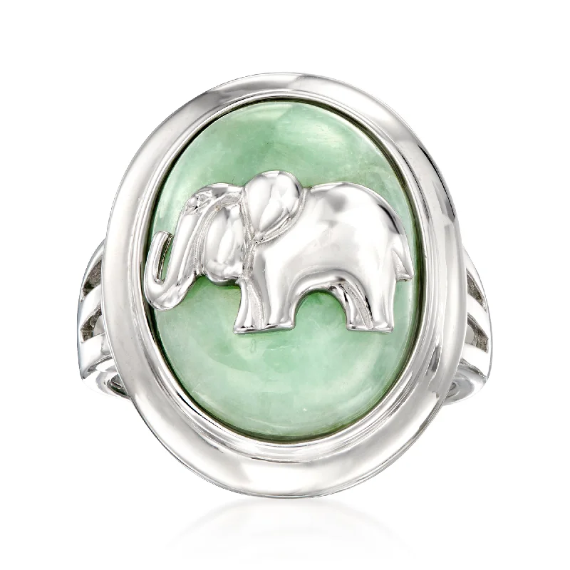 Vintage rings with engraved floral band designs -Ross-Simons Jade Elephant Ring in Sterling Silver