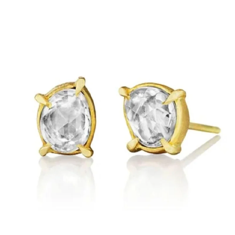 Stud Earrings for Wedding Ceremony -18K Prong-Set Organic White Sapphire Stud Earrings