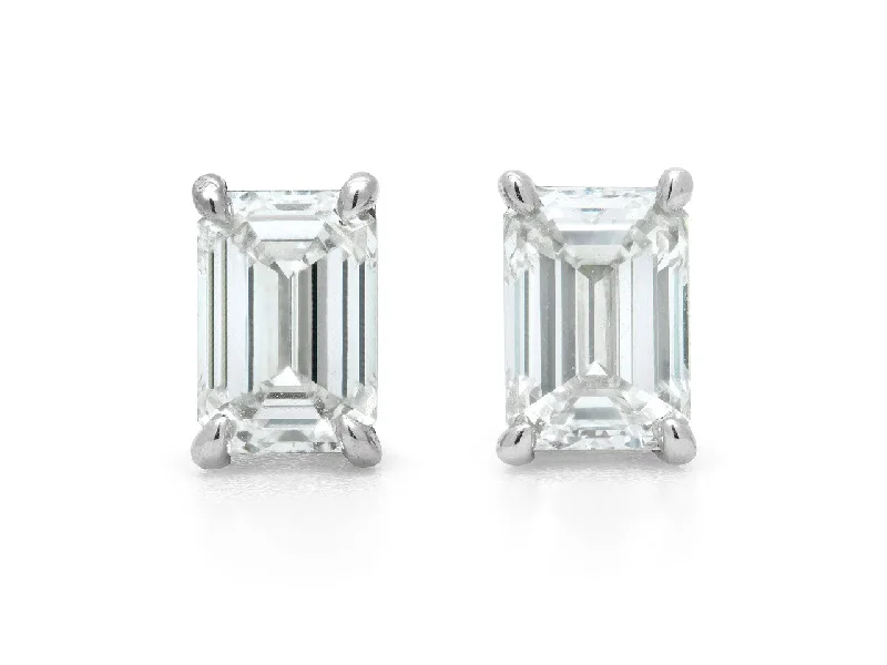 Square Stud Earrings for Modern -Beladora 'Bespoke' Emerald Cut Diamond Stud Earrings, in Platinum