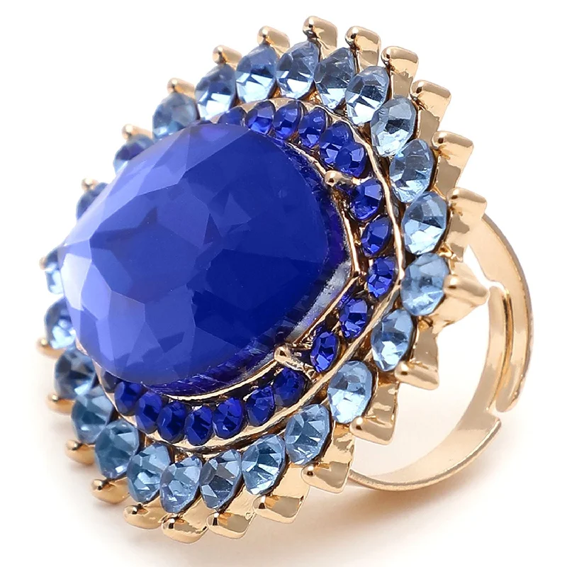 Rings with star sapphire for unique glow -Blue Color Gold Plated Designer Stone Ring For Women's