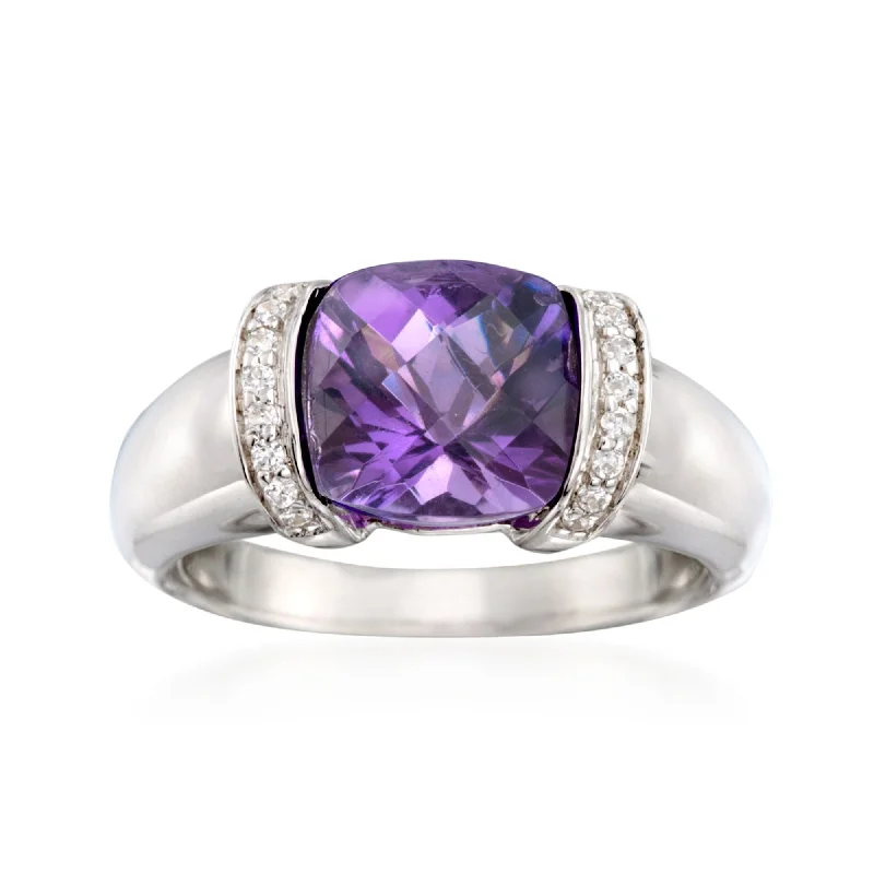 Platinum rings with sparkling sapphire center stones -Ross-Simons Amethyst and . CZ Ring in Sterling Silver