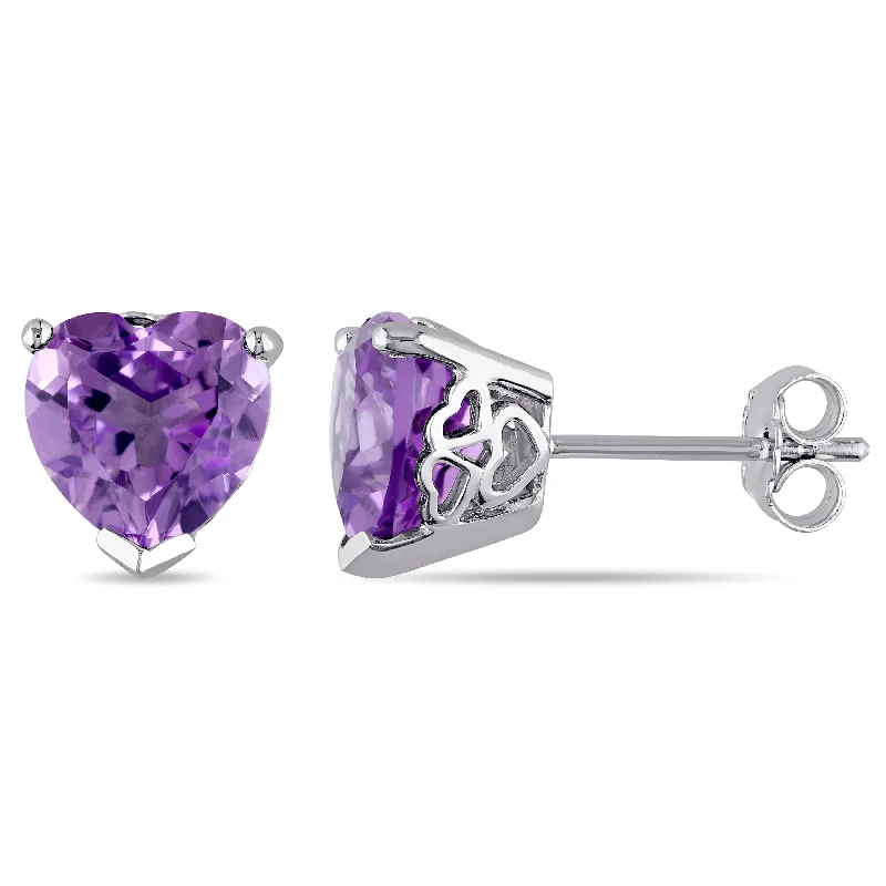 Stud Earrings with Floral Motifs -Mimi & Max 3 1/3ct TGW Heart Shaped Amethyst Stud Earrings in Sterling Silver