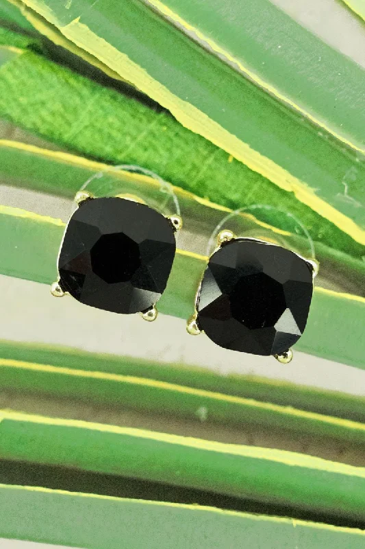 Animal Print Stud Earrings for Fun -Crystal Avenue Emery Black Cushion Cut Stud Earrings