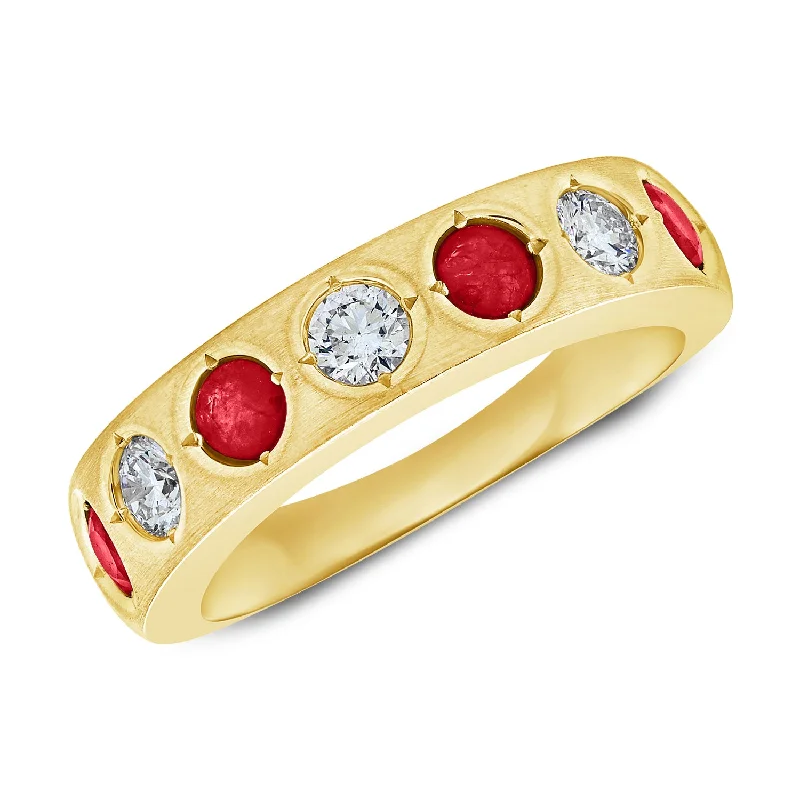 Rings with shield-shaped stones for boldness -Sophisticated Gypsy Ring with 0.94 Carats of Rubies and Diamonds