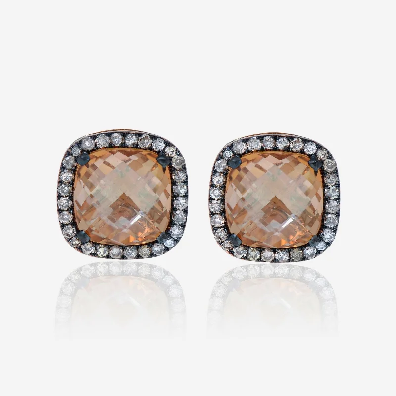 Stud Earrings with Rhinestones -Suzanne Kalan 18K Rose Gold, Champagne Topaz and Diamond Stud Earrings DKE242-RGCHT