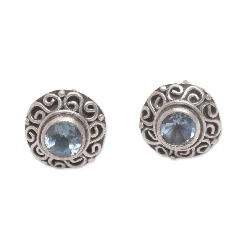 African Stud Earrings with Culture -NOVICA God Eye, Blue topaz stud earrings - 0.3*0.3