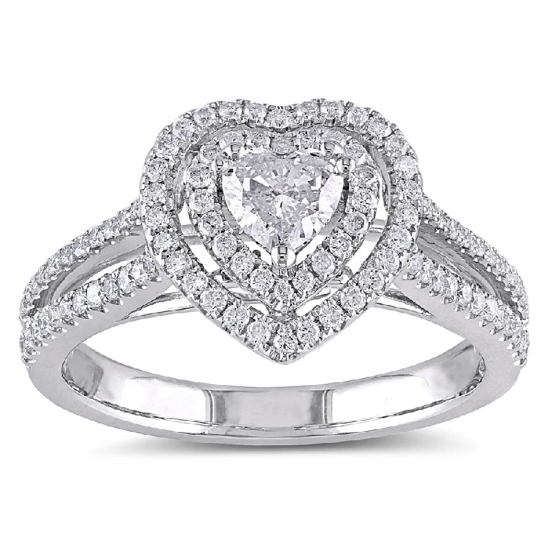 Rings with shield-shaped stones for boldness -Miadora Signature Collection 14k White Gold 3/4ct TDW IGL-certified Diamond Heart Engagement Ring (G