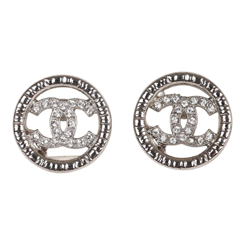 Crystal Stud Earrings for Sparkle -Chanel Silver CC Circle Stud Earrings