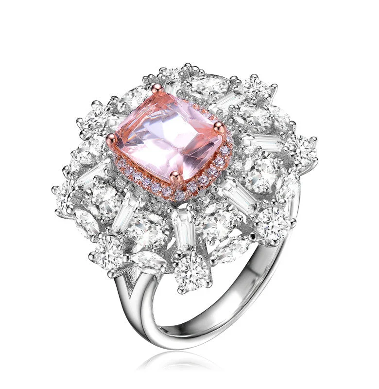 Rings with faceted garnet for deep shine -GENEVIVE Sterling Silver Two Tone Morganite Cubic Zirconia Cocktail Ring