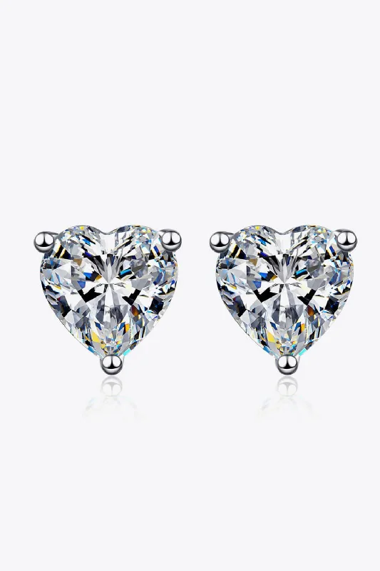 Push Back Stud Earrings for Convenience -2 Carat Moissanite Heart-Shaped Stud Earrings