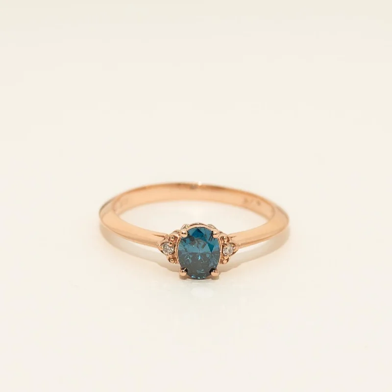 Rings with labradorite stones for mystic flash -Oval Blue Diamond Ring in 14kt Rose Gold