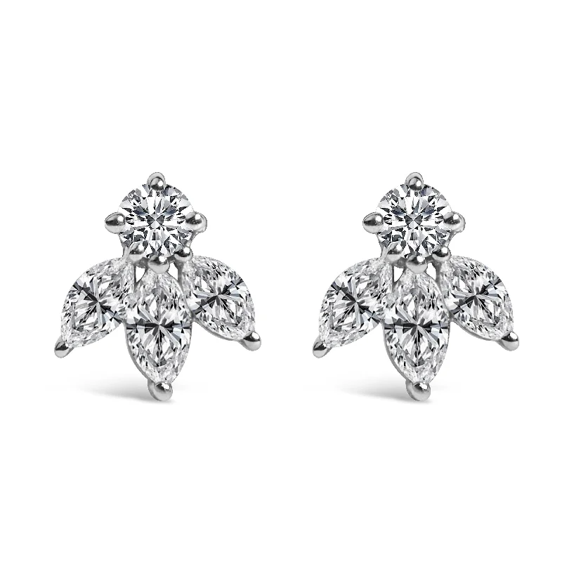 Stud Earrings with Keyhole Designs -14K White Gold 5/8 Cttw Marquise Diamond Trio Stud Earrings