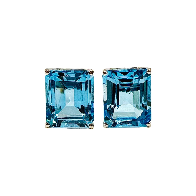 Stud Earrings with Polished Shine -14K White Gold Stud Earrings with Rectangular Topaz