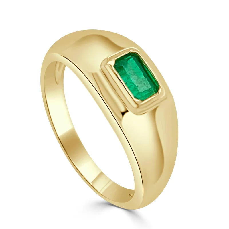 Rings with hammered silver for rustic appeal -Joelle Collection Emerald Band Ring 14K Yellow Gold