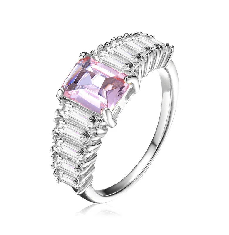 Rings with knot motifs for symbolic love -GENEVIVE Sterling Silver Morganite Cubic Zirconia Cluster Ring