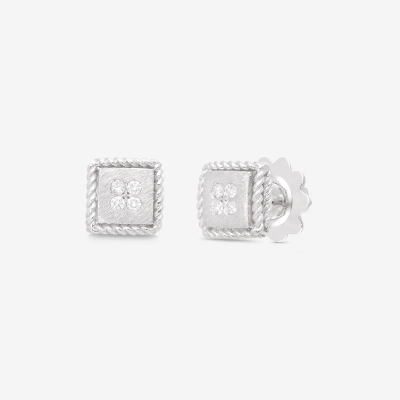 Bohemian Stud Earrings with Tassels -Roberto Coin Palazzo Ducale 18K White Gold Diamond Stud Earrings 7772792AWERX