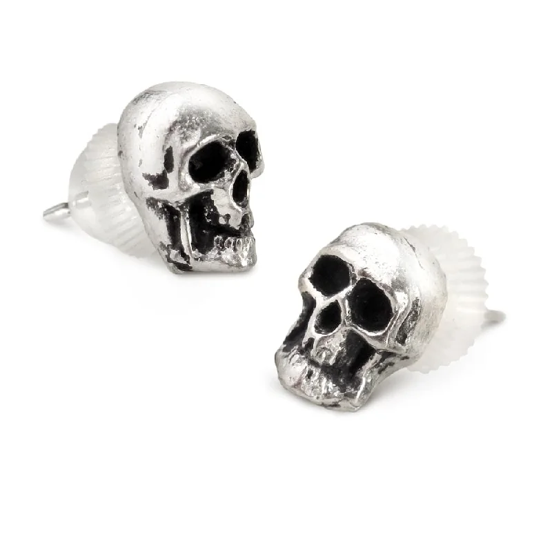 Stud Earrings for Graduation Day -A pair of tiny skull pewter stud Earrings