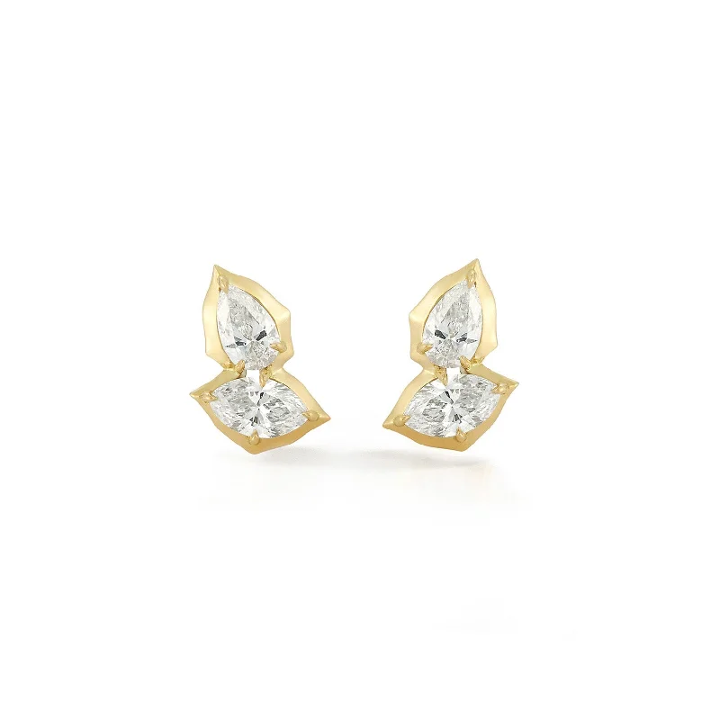 Stud Earrings for Yoga Session -18K Gold "Posey" Two-Stone Diamond Stud Earrings