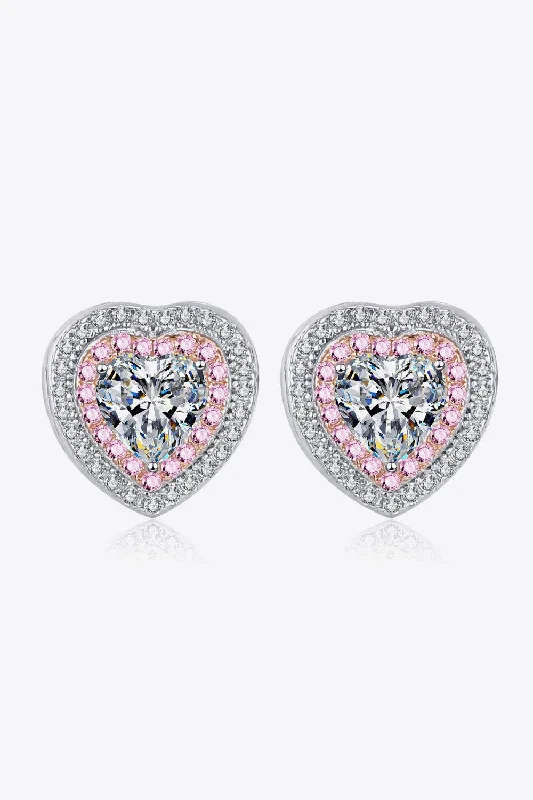 Multi Stud Earrings with Chains -Moissanite Heart-Shaped Stud Earrings