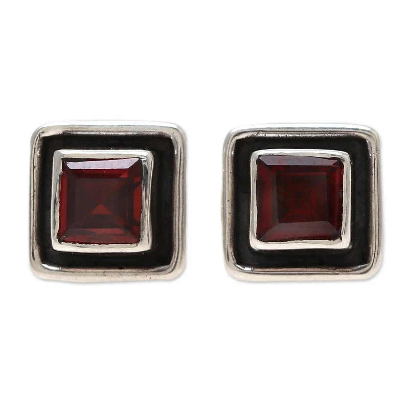 Nickel Free Stud Earrings for Safety -NOVICA Fire Frame, Garnet stud earrings - 0.4*0.4