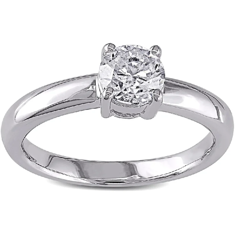 Titanium rings with rugged brushed metal look -Miadora Signature Collection 14k White Gold 1ct TDW Certified Diamond Solitaire Engagement Ring