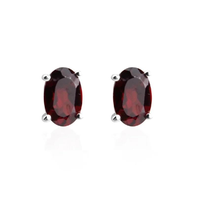 Leverback Stud Earrings for Comfort -Natural Oval Simple Garnet Stud Earrings