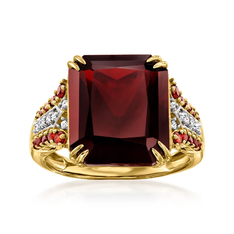 Rings with polished onyx for sleek contrast -Ross-Simons Garnet and . Diamond Ring in 14kt Yellow Gold