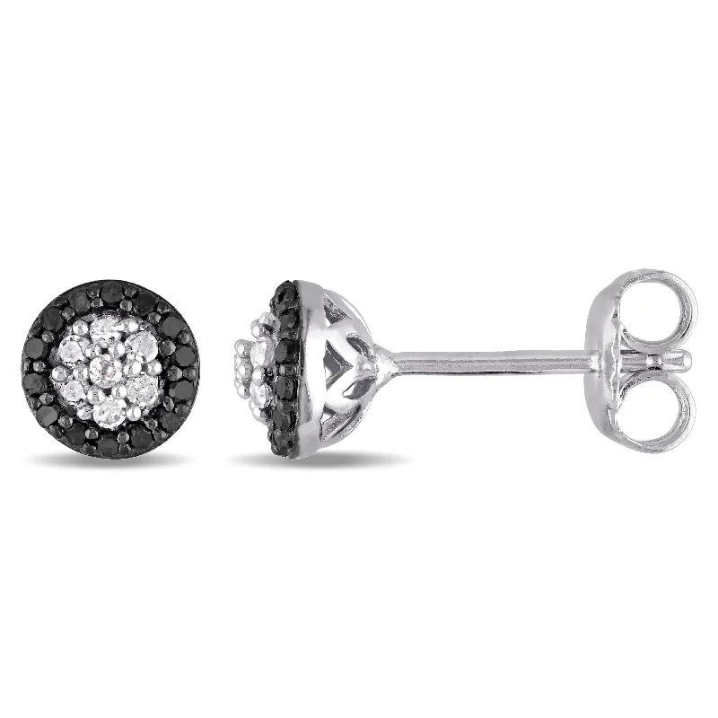 Pearl Stud Earrings for Elegance -Mimi & Max 1/4ct TW Black and White Diamond Cluster Stud Earrings in Sterling Silver