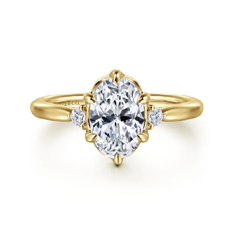 Rings with engraved constellations for stargazers -14K Yellow Gold Oval Diamond Engagement Ring