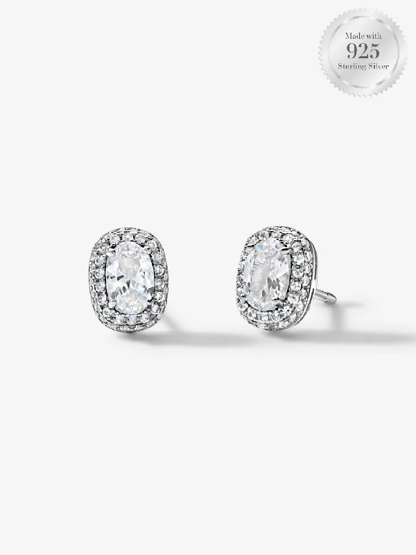 Stud Earrings for Fitness Activities -Sparkling Oval Halo Stud Earrings