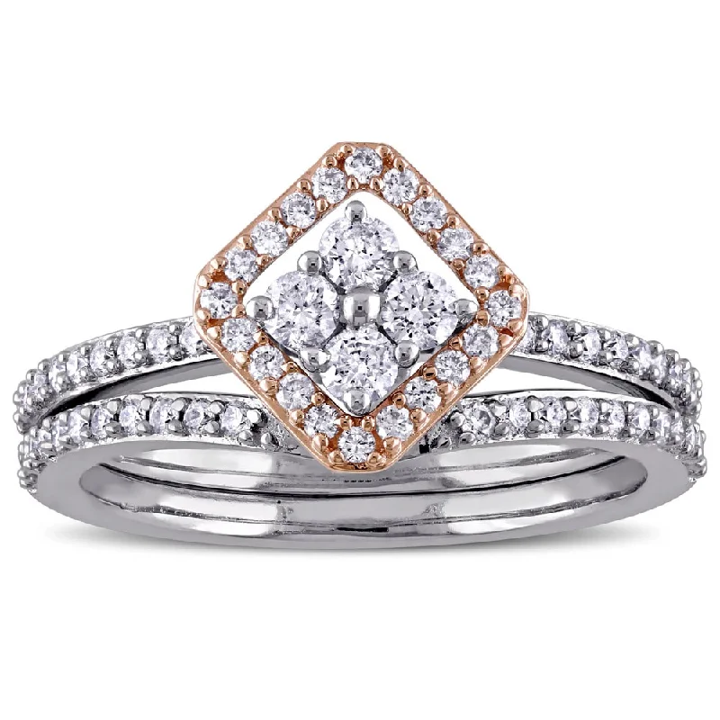 Rings with shield-shaped stones for boldness -Miadora Signature Collection 14k 2-tone White and Rose Gold 5/8ct TDW Diamond Vintage Bridal Ring Set