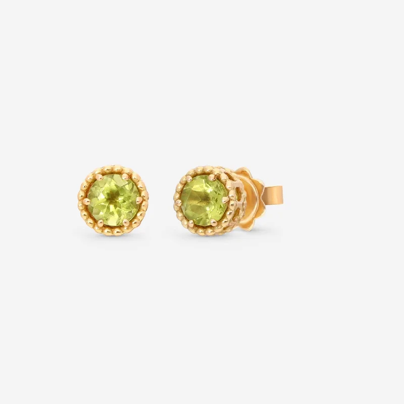 Stud Earrings with Hammered Finish -Nanis Notre Dame 18K Yellow Gold Peridot Stud Earrings OA27-560