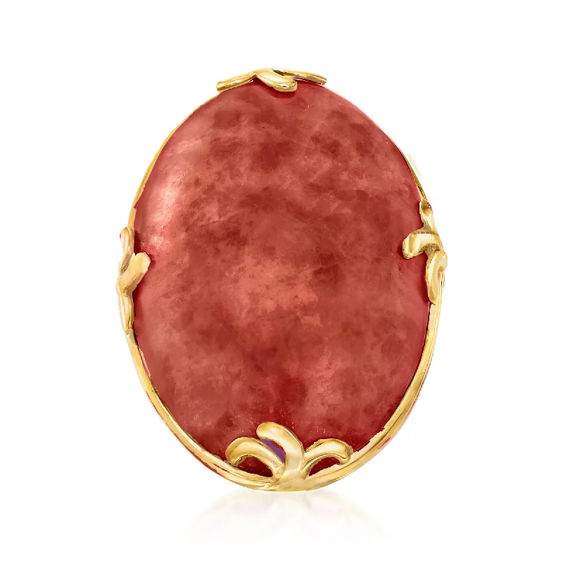 Rings with carved turquoise for artistic flair -Ross-Simons Red Jade Ring in 18kt Gold Over Sterling