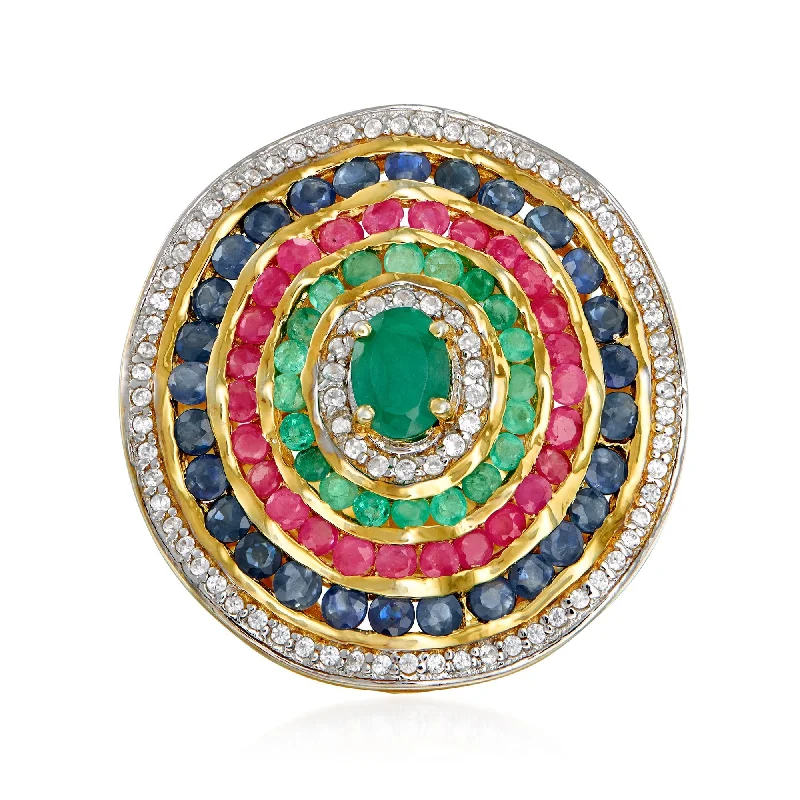 Rings with faceted garnet for deep shine -Ross-Simons Multi-Gemstone Circle Ring in 18kt Gold Over Sterling