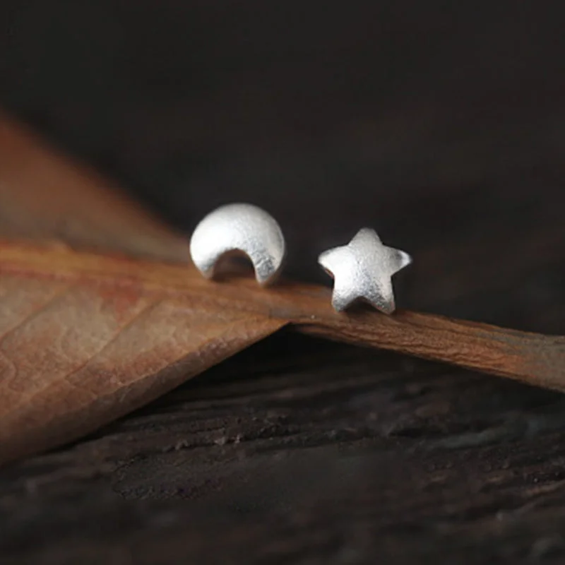 Small Stud Earrings for Delicate -Cute Ladies Star And Moon Earrings Silver Stud Earrings For Women