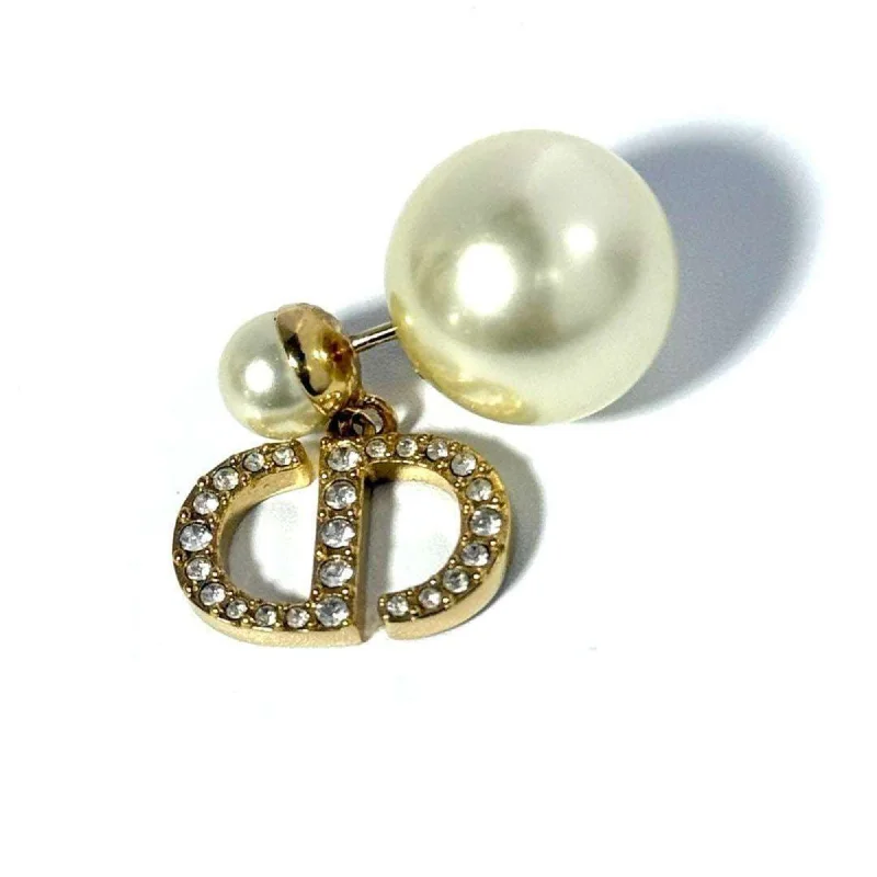 Vintage Stud Earrings with Patina -Christian Dior Artificial ivory Metal Rhinestone Stud Earrings (Pre-Owned)