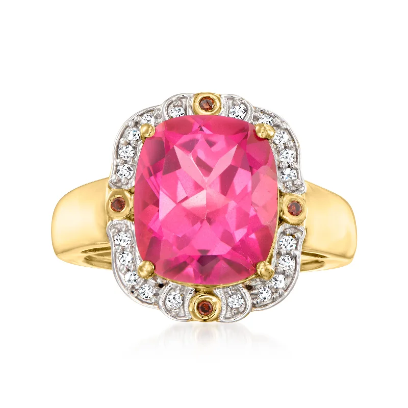 Rings with agate slices for earthy style -Ross-Simons Pink Topaz and . Multicolored Diamond Ring in 18kt Gold Over Sterling