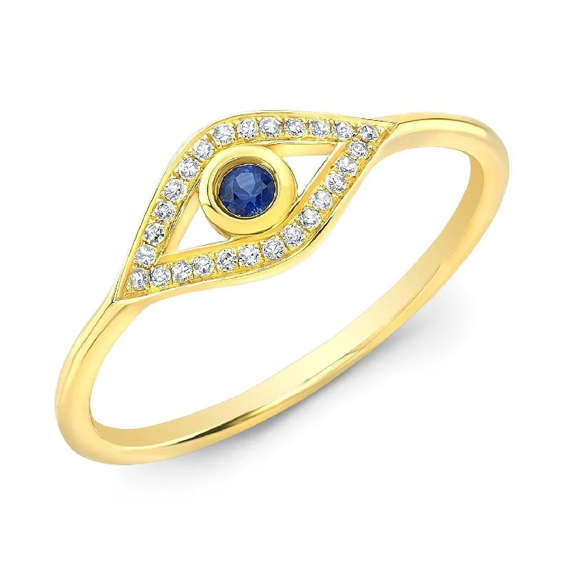 Rings with vintage-inspired rose-cut diamonds -Elegant Evil Eye Ring with Sapphire and Diamonds in 14K Gold