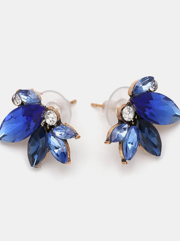 Hypoallergenic Stud Earrings for Sensitive -Stud Earrings Alloy Rhinestone Flower Deep Blue Women Fashion Jewelry