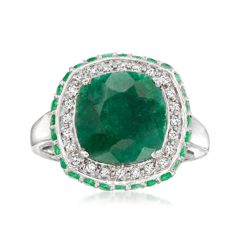 Rings with oxidized bands for vintage edge -Ross-Simons Emerald and . White Topaz Ring in Sterling Silver