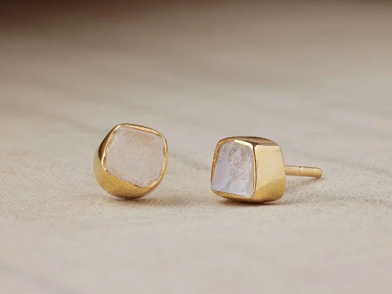 Rings with etched floral bands for detail -Darian Moonstone Bezel Stud Earring