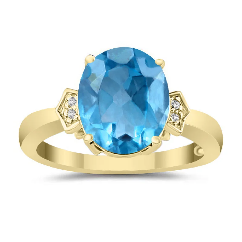 Rings with vine-wrapped bands for nature -Blue Topaz & Diamond Ring In 10K Yellow Gold