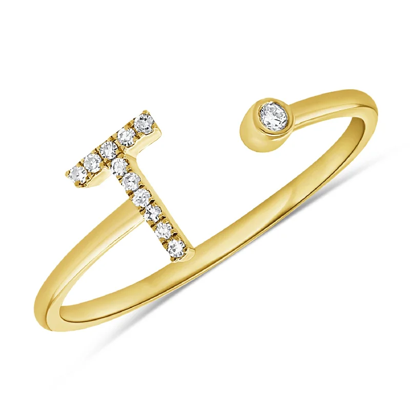 Rings with matte gold for subtle luxury -"T" Initial Diamond Open Ring