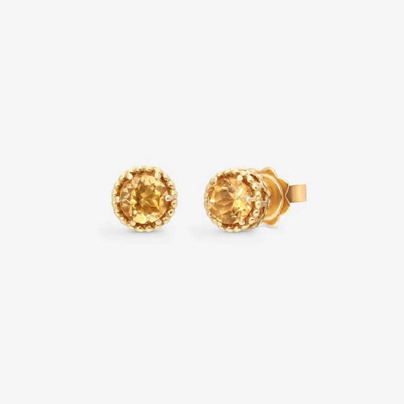 Indian Stud Earrings with Intricacy -Nanis 18K Yellow Gold Yellow Citrine Stud Earrings OA22-560