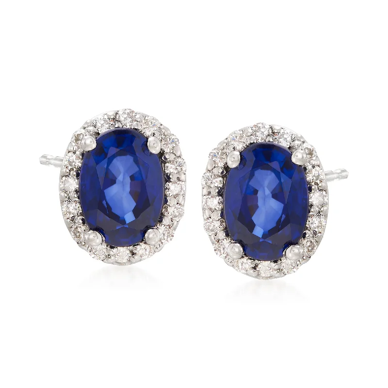 Stud Earrings for Evening Gown -Ross-Simons Sapphire and . Diamond Stud Earrings in 14kt White Gold